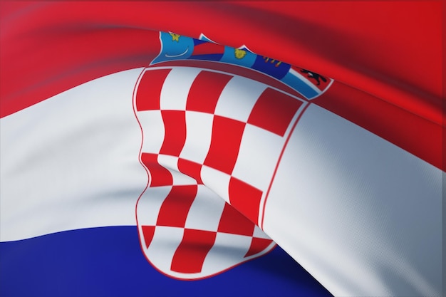 Photo waving flags of the world - flag of croatia. closeup view, 3d illustration.