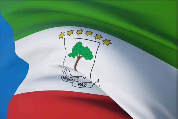 Waving flags of the world - flag of Equatorial Guinea. Closeup view, 3D illustration.