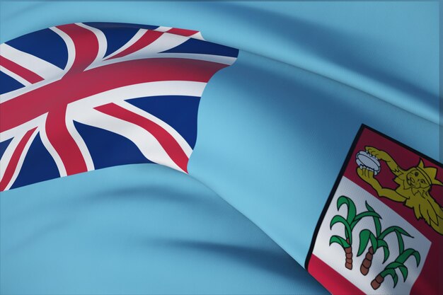 Waving flags of the world - flag of Fiji. Closeup view, 3D illustration.