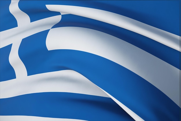 Waving flags of the world - flag of Greece. Closeup view, 3D illustration.