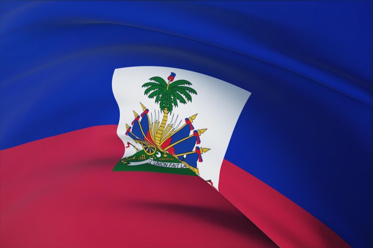 Waving flags of the world - flag of Haiti. Closeup view, 3D illustration.