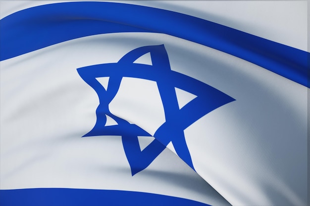 Waving flags of the world - flag of Israel. Closeup view, 3D illustration.