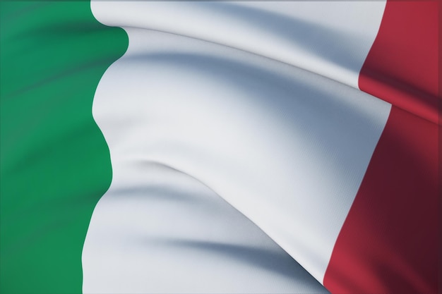 Waving flags of the world - flag of Italy. Closeup view, 3D illustration.