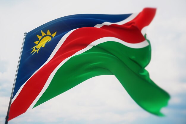 Photo waving flags of the world - flag of namibia. shot with a shallow depth of field, selective focus. 3d illustration.