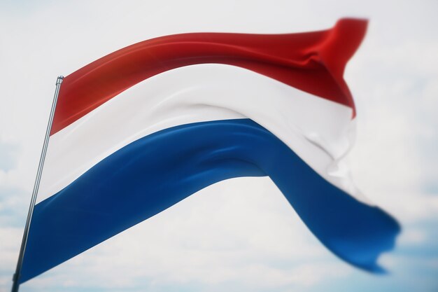 Photo waving flags of the world - flag of netherlands. shot with a shallow depth of field, selective focus. 3d illustration.