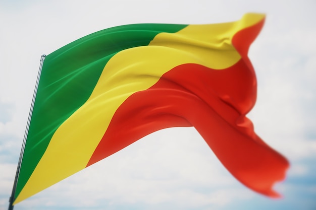 世界の旗を振る-コンゴ共和国の旗。浅い被写界深度、セレクティブフォーカスで撮影します。 3Dイラスト。