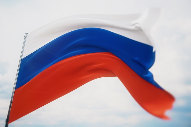 Waving flags of the world - flag of Russia. Shot with a shallow depth of field, selective focus. 3D illustration.