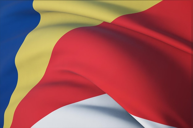 Waving flags of the world - flag of Seychelles. Closeup view, 3D illustration.