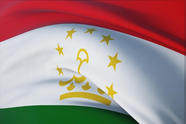 Waving flags of the world - flag of Tajikistan. Closeup view, 3D illustration.