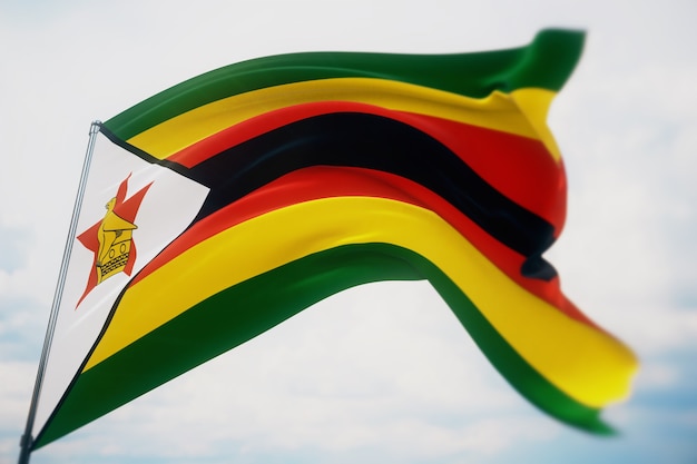 Waving flags of the world - flag of Zimbabwe. Shot with a shallow depth of field, selective focus. 3D illustration.