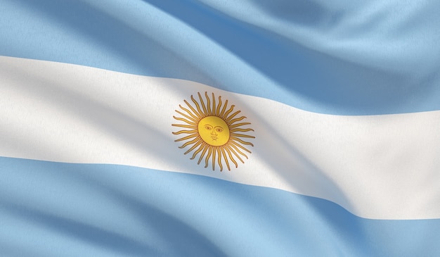 Photo waving national flag of argentina. waved highly detailed close-up 3d render.