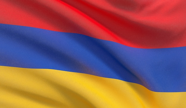 Waving national flag of Armenia. Waved highly detailed close-up 3D render.