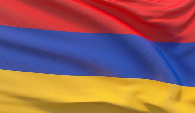 Waving national flag of Armenia. Waved highly detailed close-up 3D render.