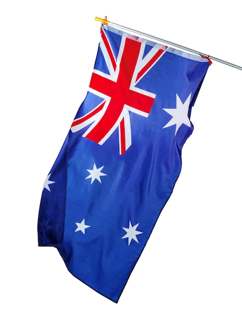 Waving National flag of Australia isolated on white background