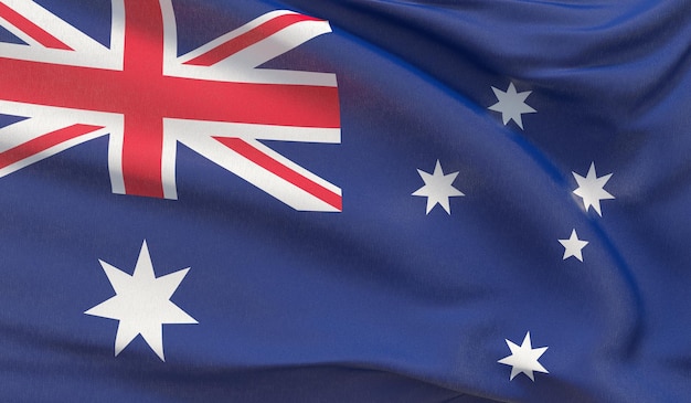 Waving national flag of australia waved highly detailed closeup d render