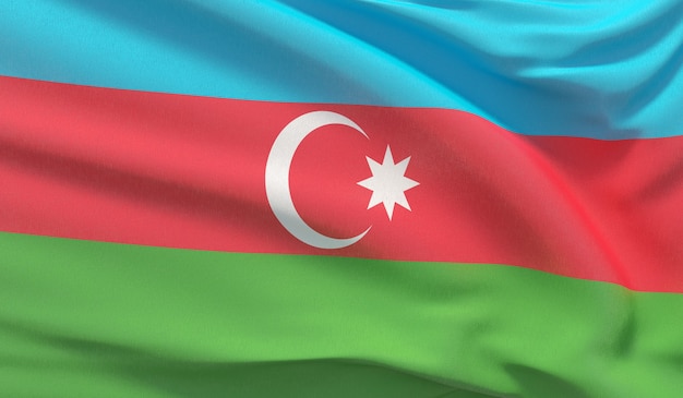 Photo waving national flag of azerbaijan. waved highly detailed close-up 3d render.