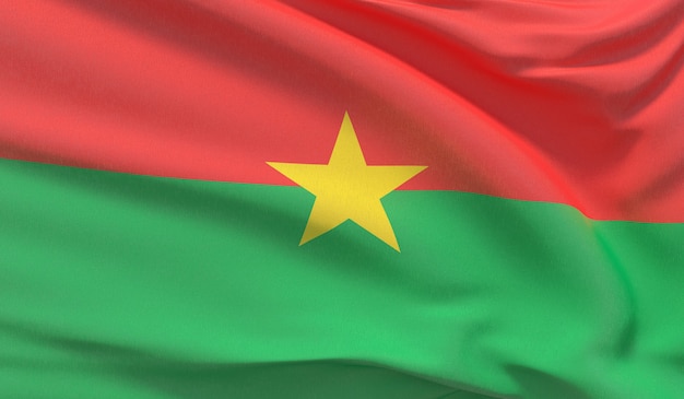 Waving national flag of Burkina Faso. Waved highly detailed close-up 3D render.