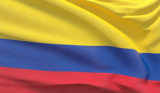 Waving national flag of Colombia. Waved highly detailed close-up 3D render.