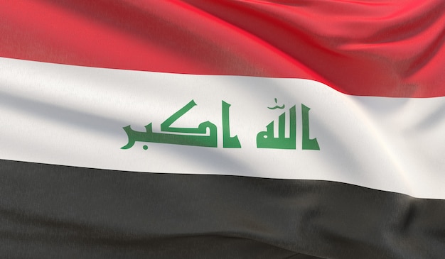 Waving national flag of Iraq. Waved highly detailed close-up 3D render.