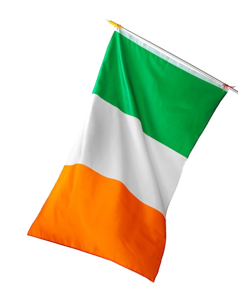 Waving National flag of Ireland isolated on white