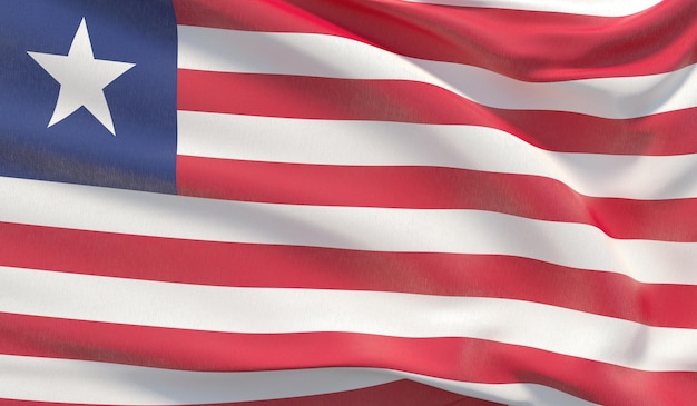 Waving national flag of liberia waved highly detailed closeup d render