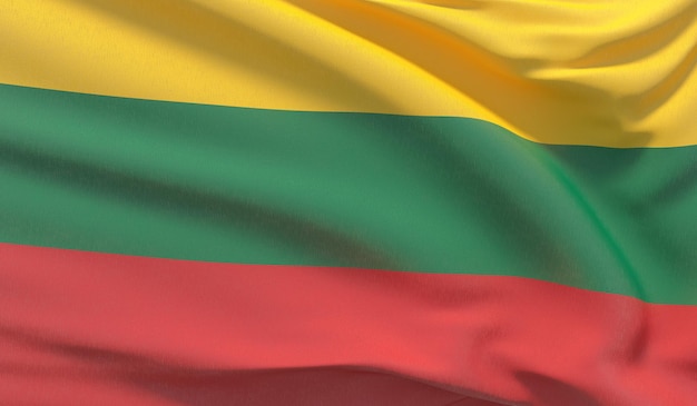 Waving national flag of lithuania waved highly detailed closeup d render