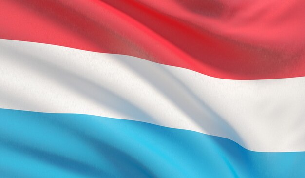 Waving national flag of Luxembourg. Waved highly detailed close-up 3D render.