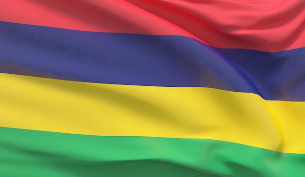 Waving national flag of mauritius waved highly detailed closeup d render