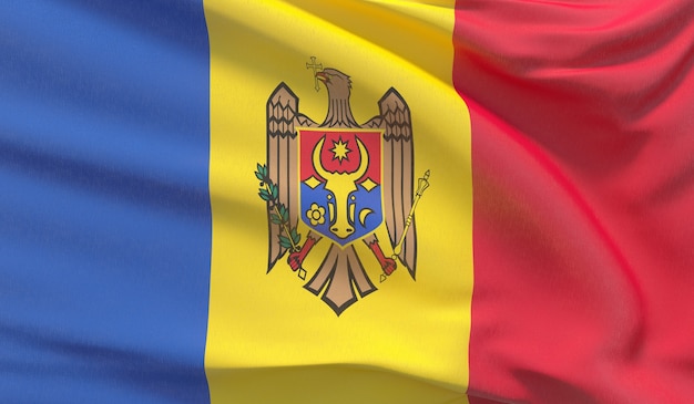 Photo waving national flag of moldova. waved highly detailed close-up 3d render.