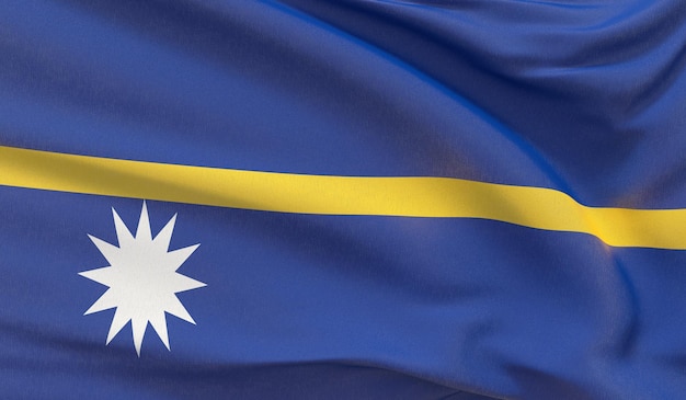 Waving national flag of nauru waved highly detailed closeup d render