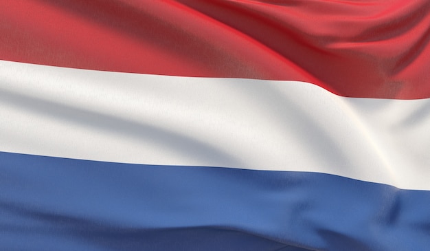 Waving national flag of Netherlands. Waved highly detailed close-up 3D render.