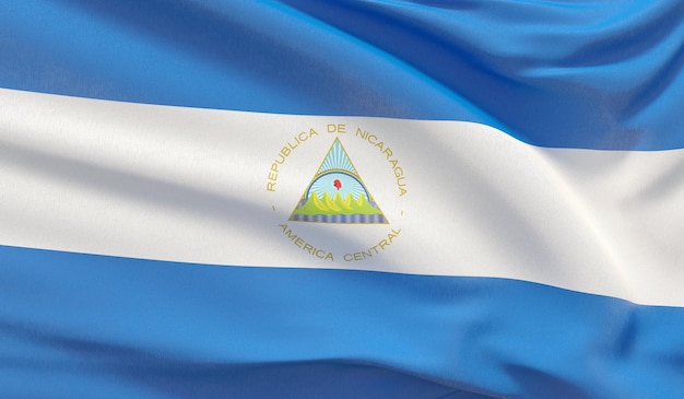 Waving national flag of nicaragua waved highly detailed closeup d render