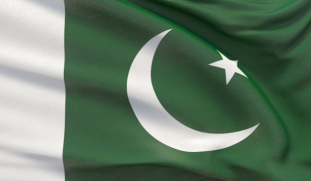 Waving national flag of Pakistan. Waved highly detailed close-up 3D render.