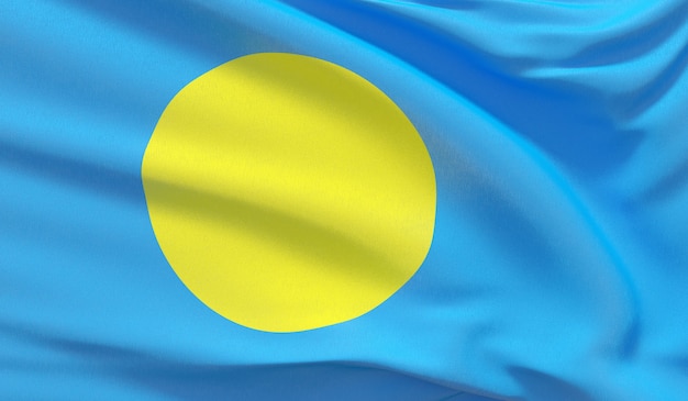 Waving national flag of Palau. Waved highly detailed close-up 3D render.