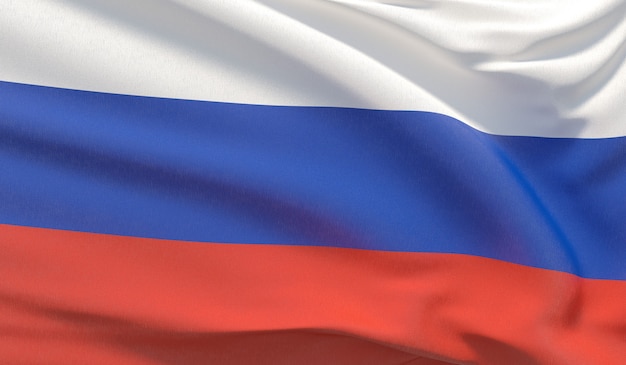 Photo waving national flag of russia. waved highly detailed close-up 3d render.