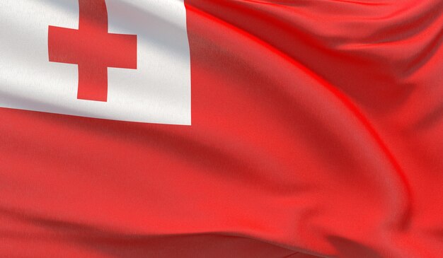 Waving national flag of Tonga. Waved highly detailed close-up 3D render.