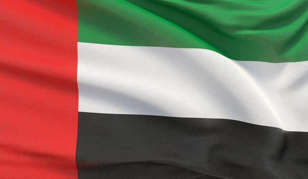 Waving national flag of united arab emirates waved highly detailed closeup d render