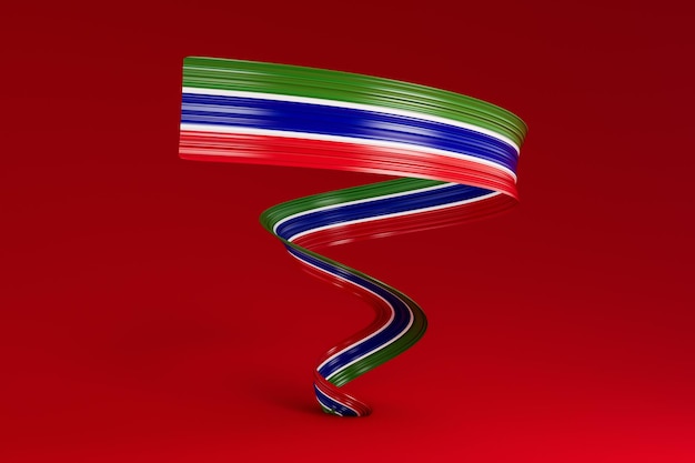 Waving ribbon or banner with flag of Gambia independence day 3d illustration