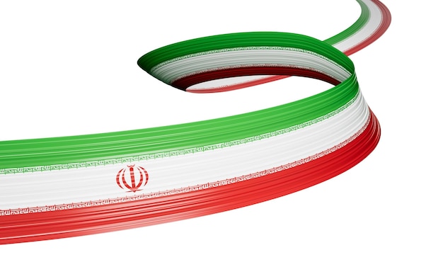 Waving ribbon with Flag of Iran Independence day banner 3d illustration