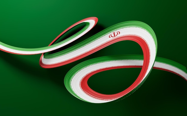 Waving ribbon with Flag of Iran Independence day banner 3d illustration