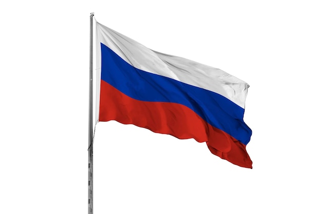 Фото Белый фон, размахивающий флагом россии