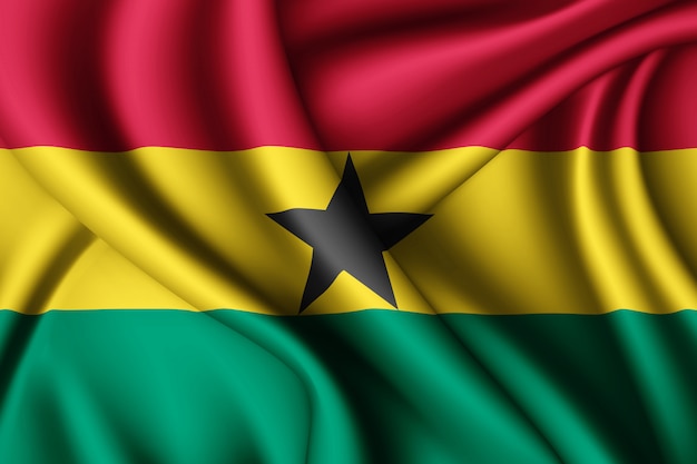 Waving silk flag of Ghana