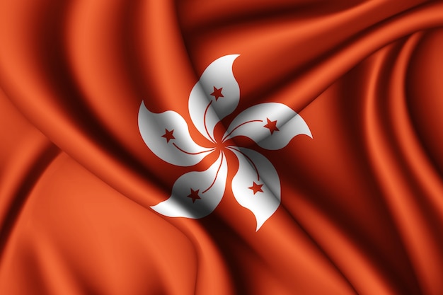 Waving silk flag of Hong Kong