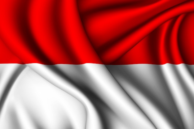 Photo waving silk flag of indonesia