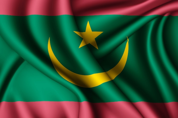 Photo waving silk flag of mauritania