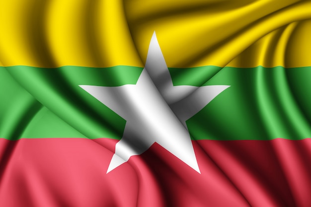 Waving silk flag of Myanmar