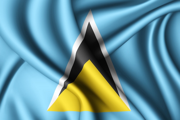 Waving silk flag of Saint Lucia