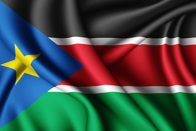 Photo waving silk flag of south sudan