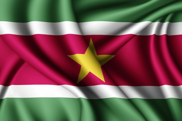 Waving silk flag of Suriname