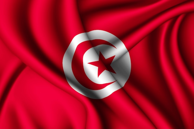 Foto sventolando la bandiera di seta della tunisia